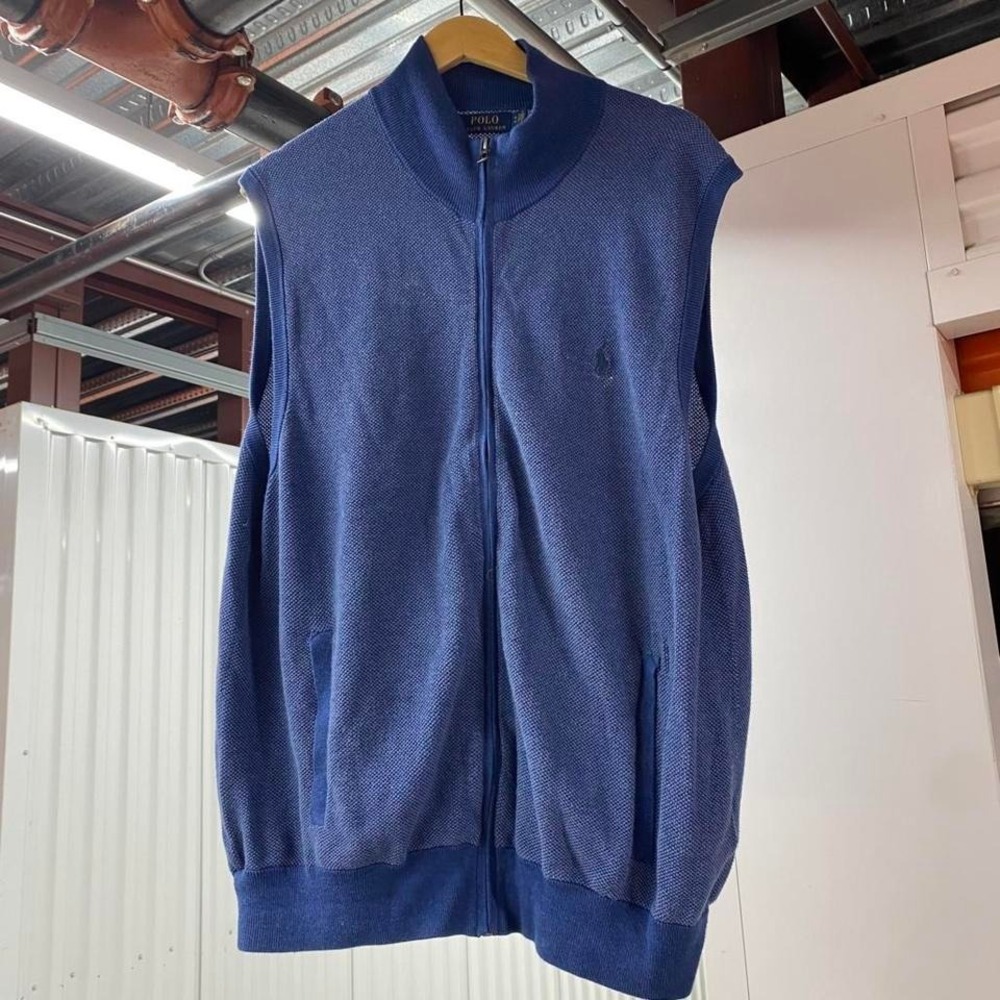 Polo‎ Ralph Lauren Blue Full Zip Knit Vest Vintage Men's XL